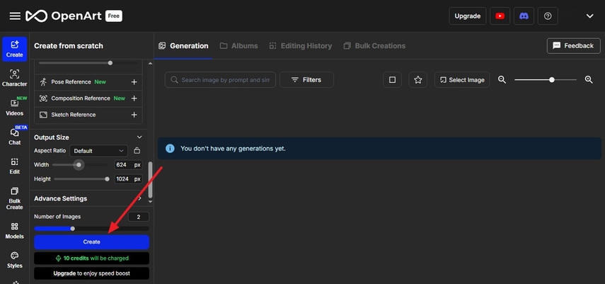 click create to generate results