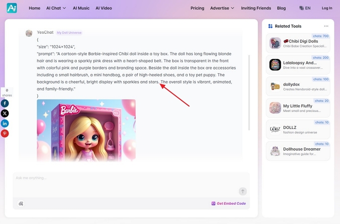 results from yeschat ai doll generator