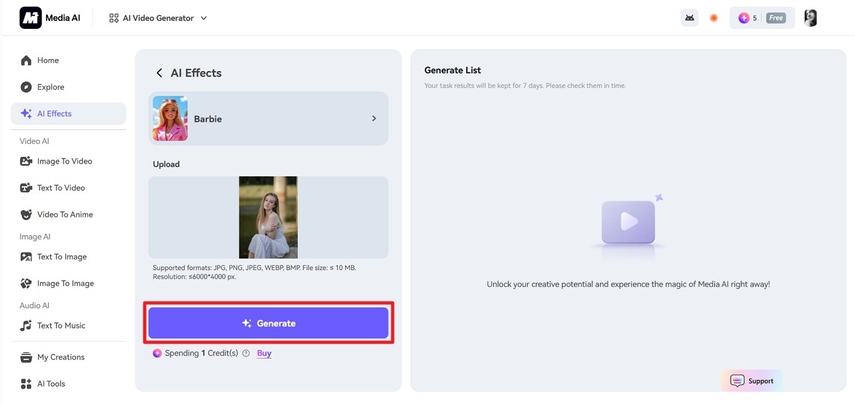 access media.io to generate barbie doll