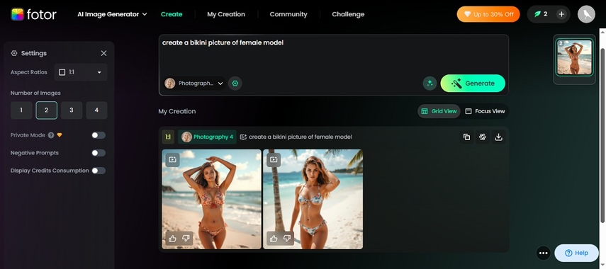 generate bikini models in fotor