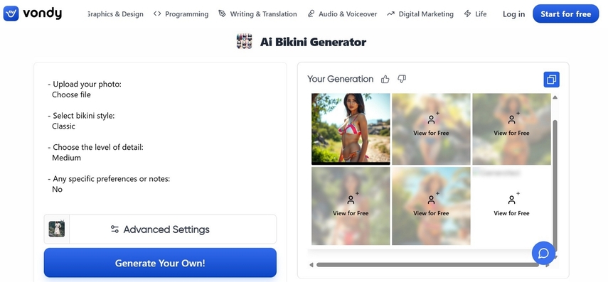generate bikini models with vondy