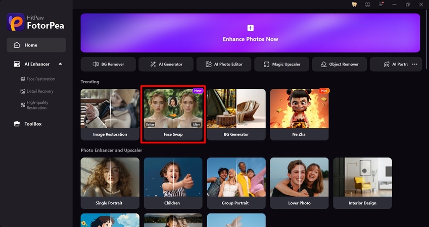 HitPaw FotorPeaの顔スワップにアクセス