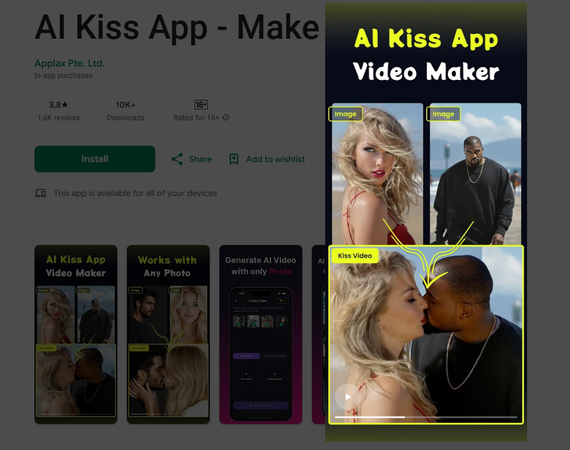 Creador de videos tendencia para simulador de beso con IA