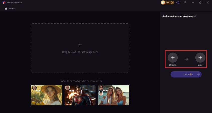 add the original and target photos