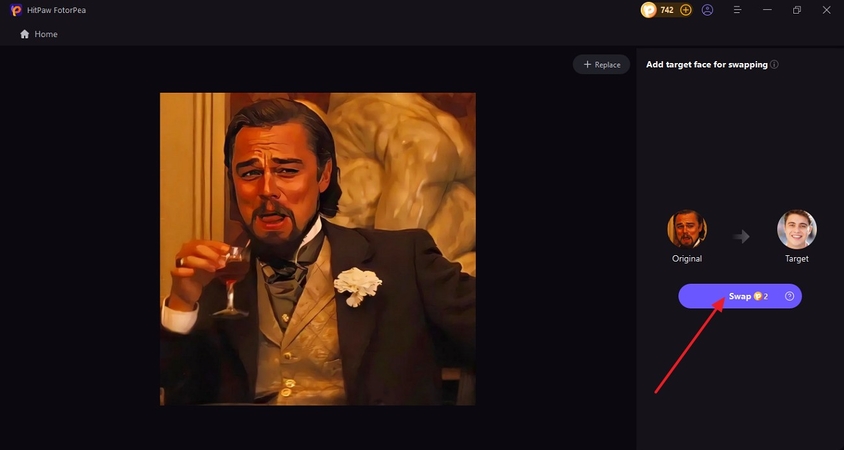 use swap button to replace faces