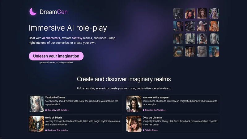 DreamGen AI character creator interface