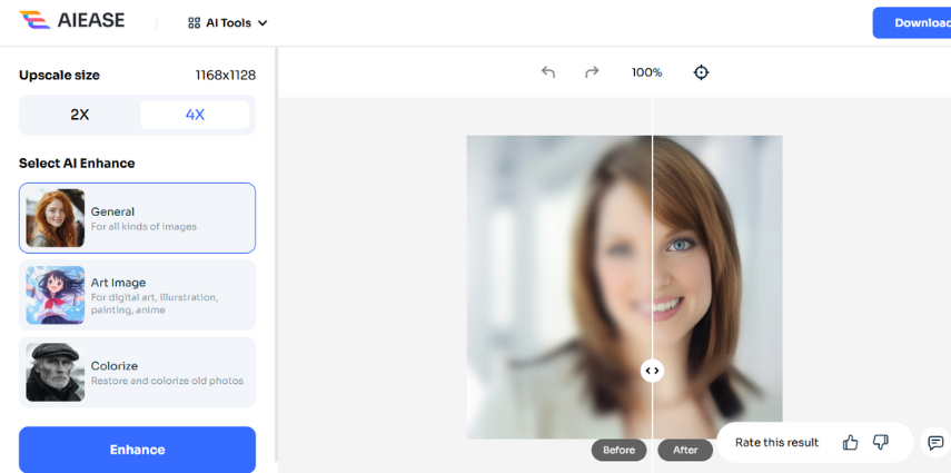 aiease depixelate image online tool