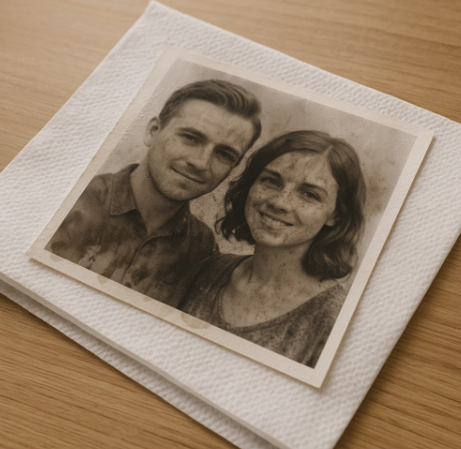 Air drying a water-damaged photo on an absorbent material