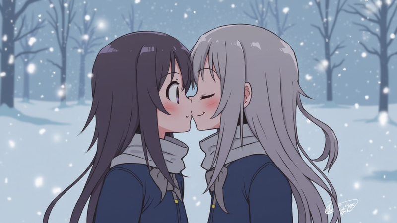 雪の中でキスアニメを作成