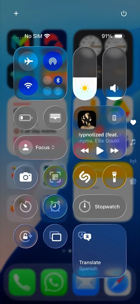 apple contral center liquid glass effect