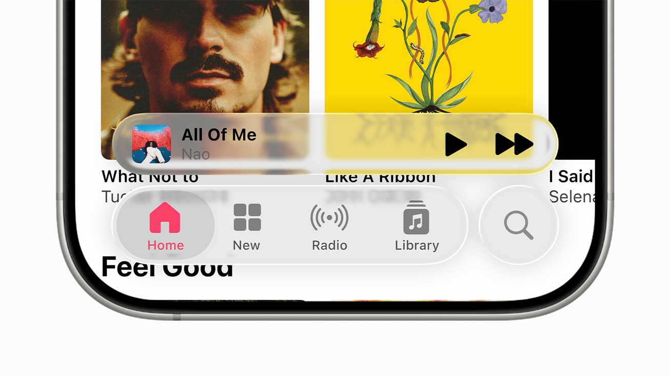 apple music panel liquid glass effect
