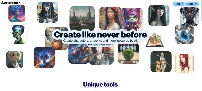 homepage screenshot of artbreeder