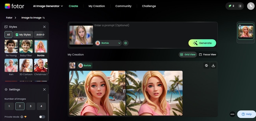 different barbie selfie options with fotor