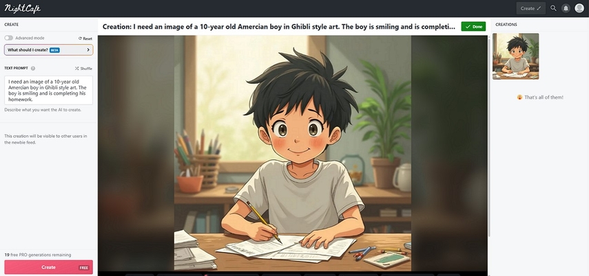 nightcafe generates anime art easily
