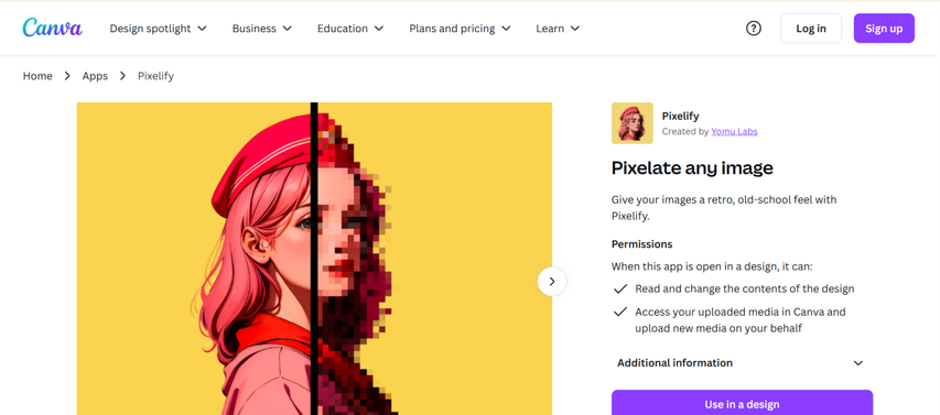 add pixel effects in Canva