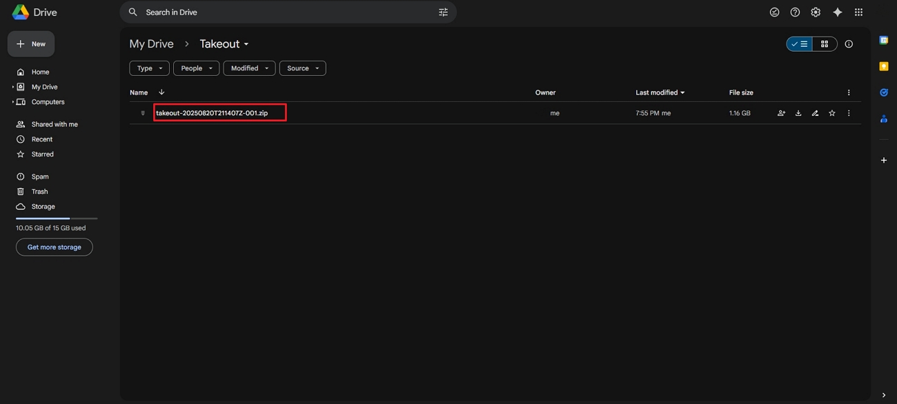 zip backup-Datei in Google Drive