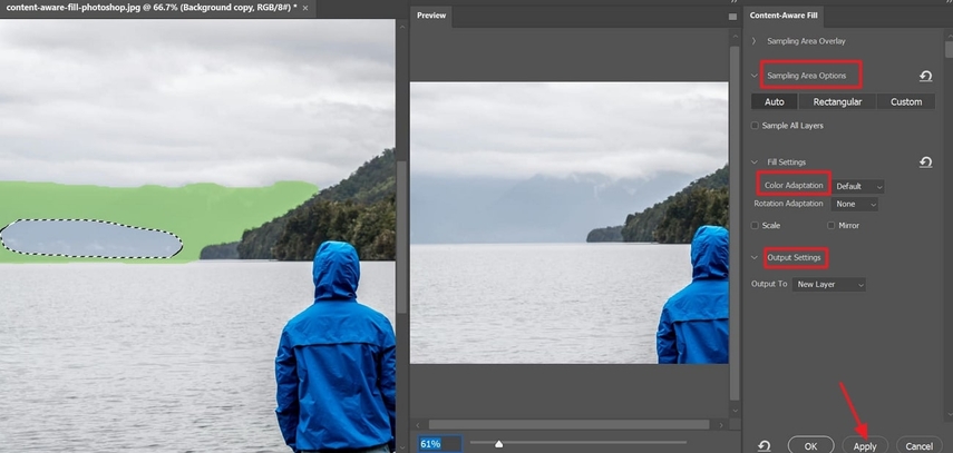 select available settings for the image