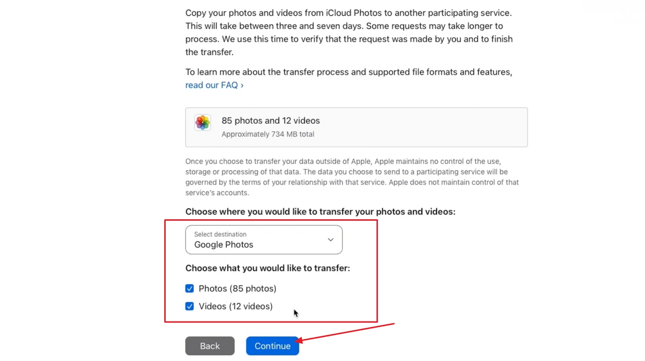 transfer iCloud photos to Google Photos