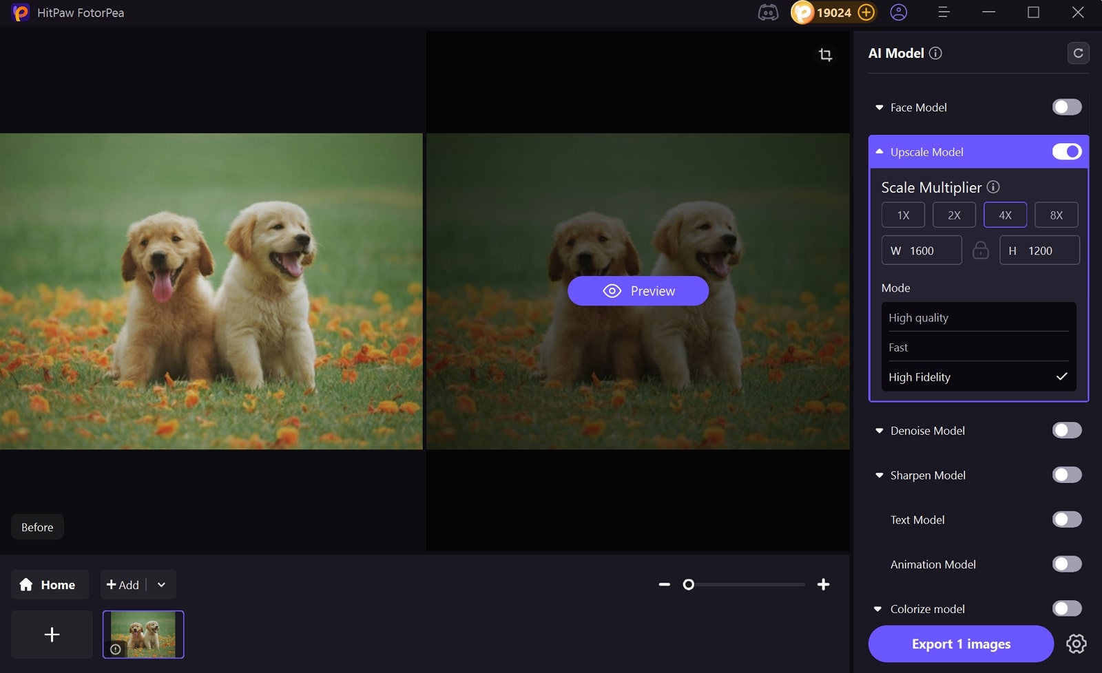 upload photos and choose upscale model