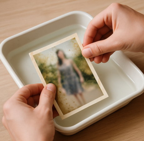 Cleaning dirt and grime from a water-damaged photo