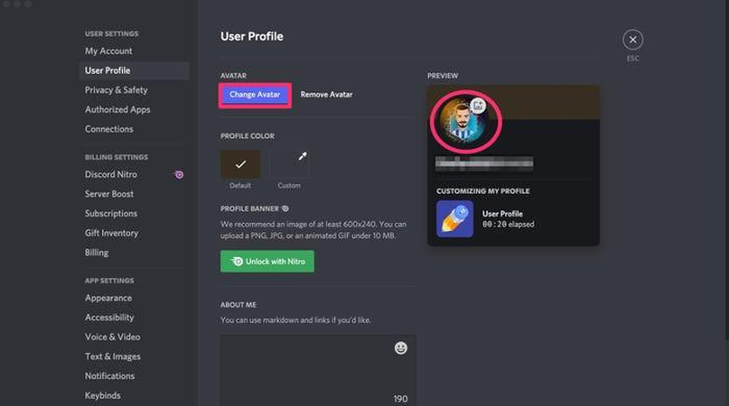 image profile or change avatar