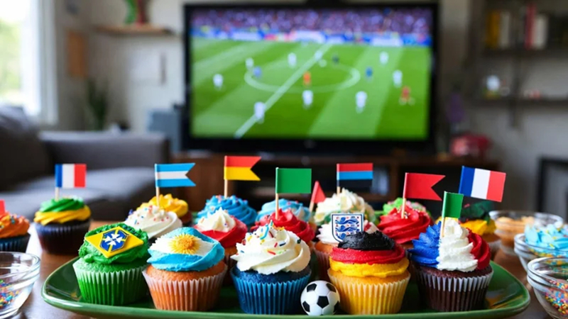 cupcakes decorated in team colors