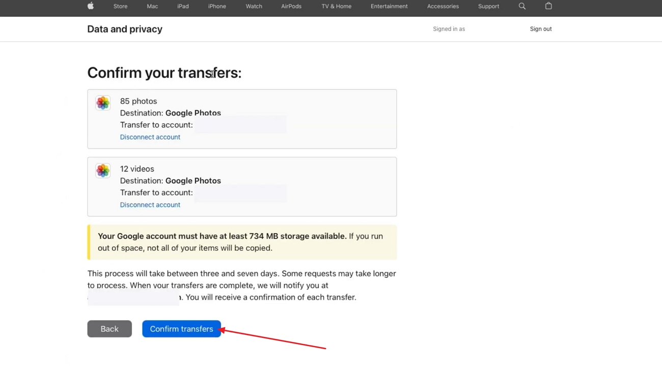 transfer icloud data to google photos