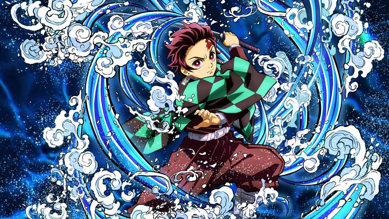 tanjiro using water breathing in bold cinematic flair