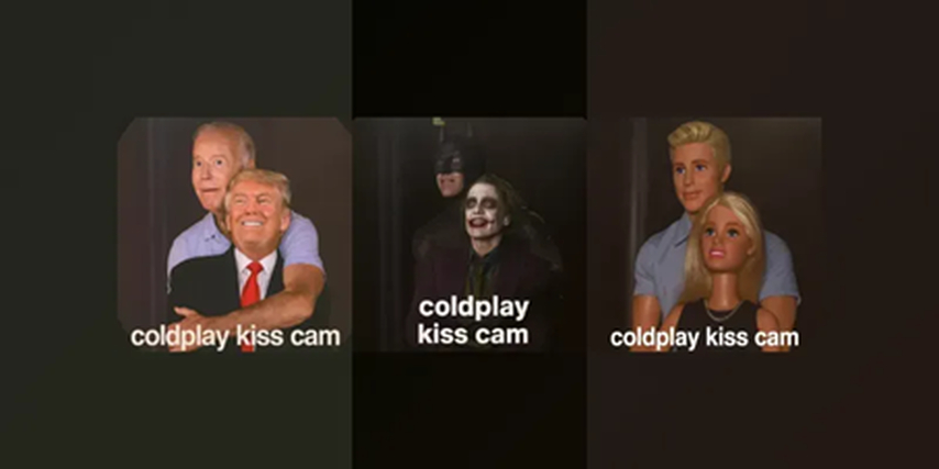 troca de rosto na foto da câmera de beijo do Coldplay