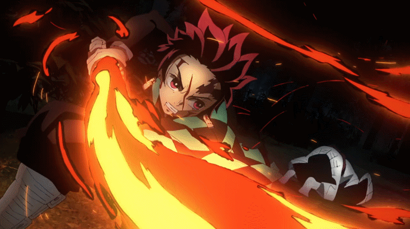animated nezuko blinking and flames flickering in motion
