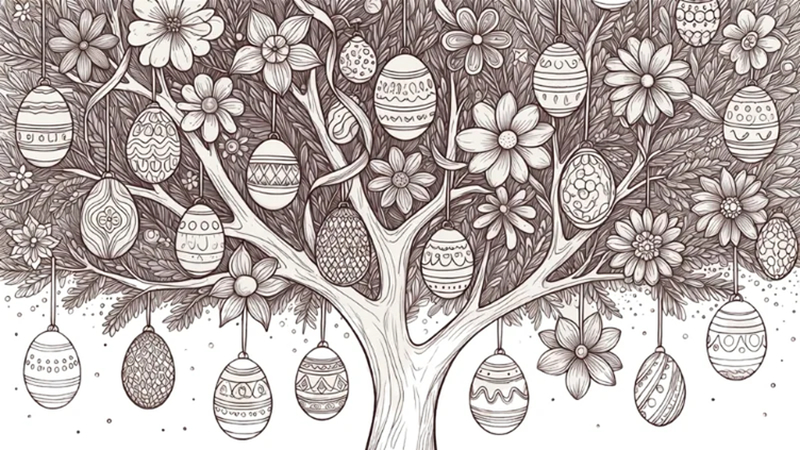 easter coloring tree ornament style