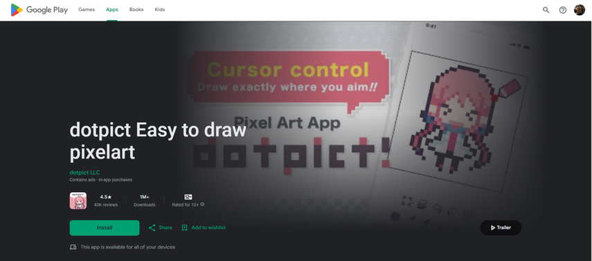 googleplay store homepage screenshot of dotpict