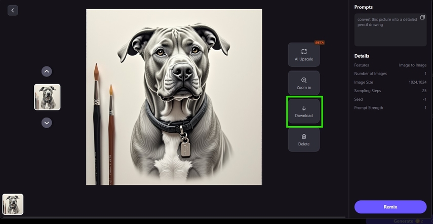 save your generated dog sketch on your pc
