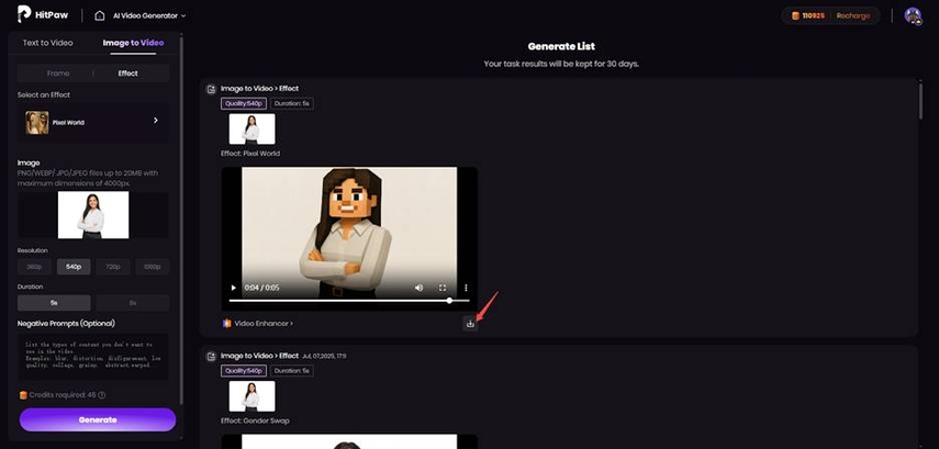 save your ai-generated pixel video