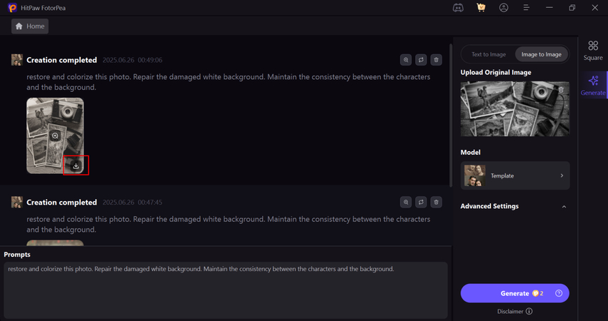 sauvegarder l'image restaurée finale sur votre appareil