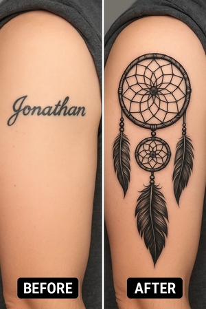 ideias de tatuagem para cobrir nome com apanhador de sonhos