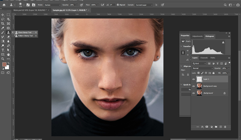 Portrait loaded into Photoshop editor.