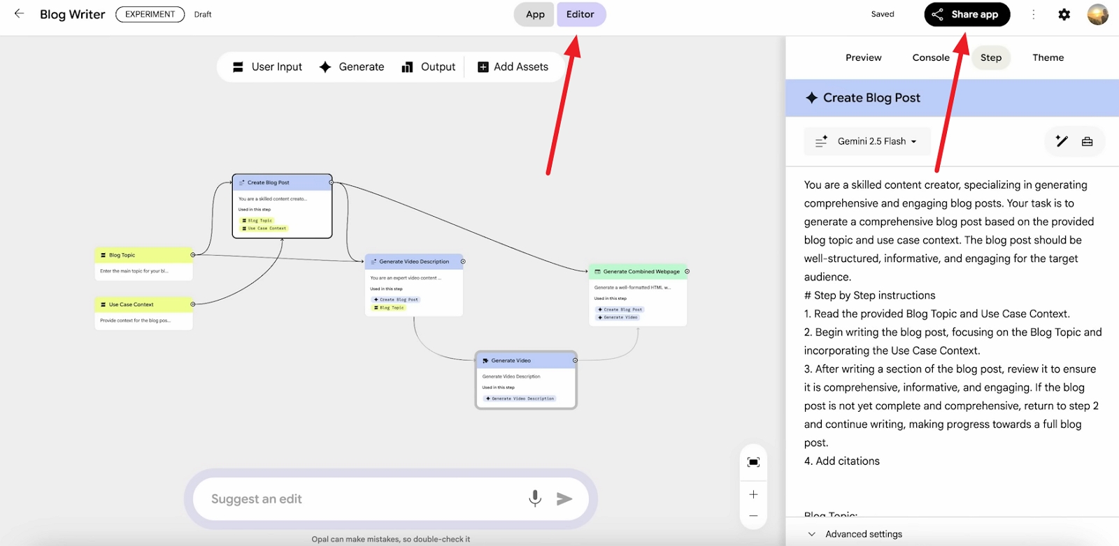 share app after editor mode
