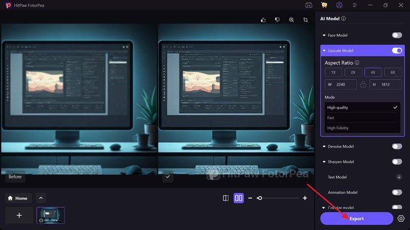 download upscaled image to device