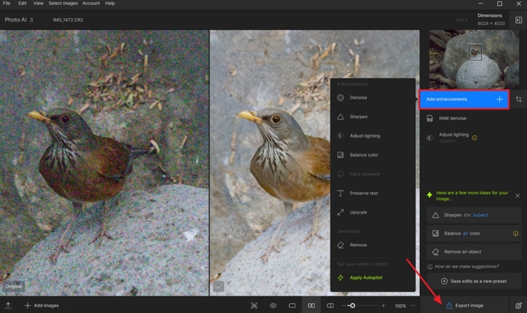 export the high quality x image on topaz ai