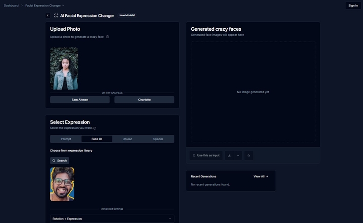 crazyface ai changes facial expression