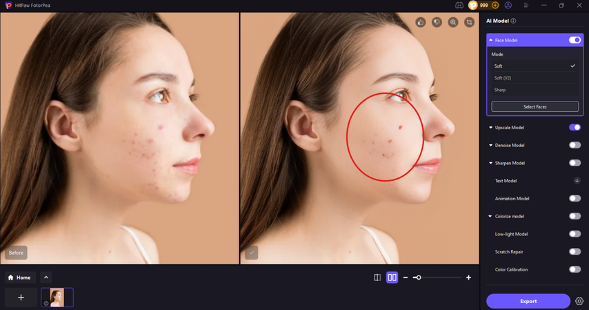 Face restoration done in HitPaw FotorPea