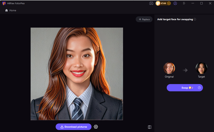 hitpaw fotorpea swap face on ai headshot