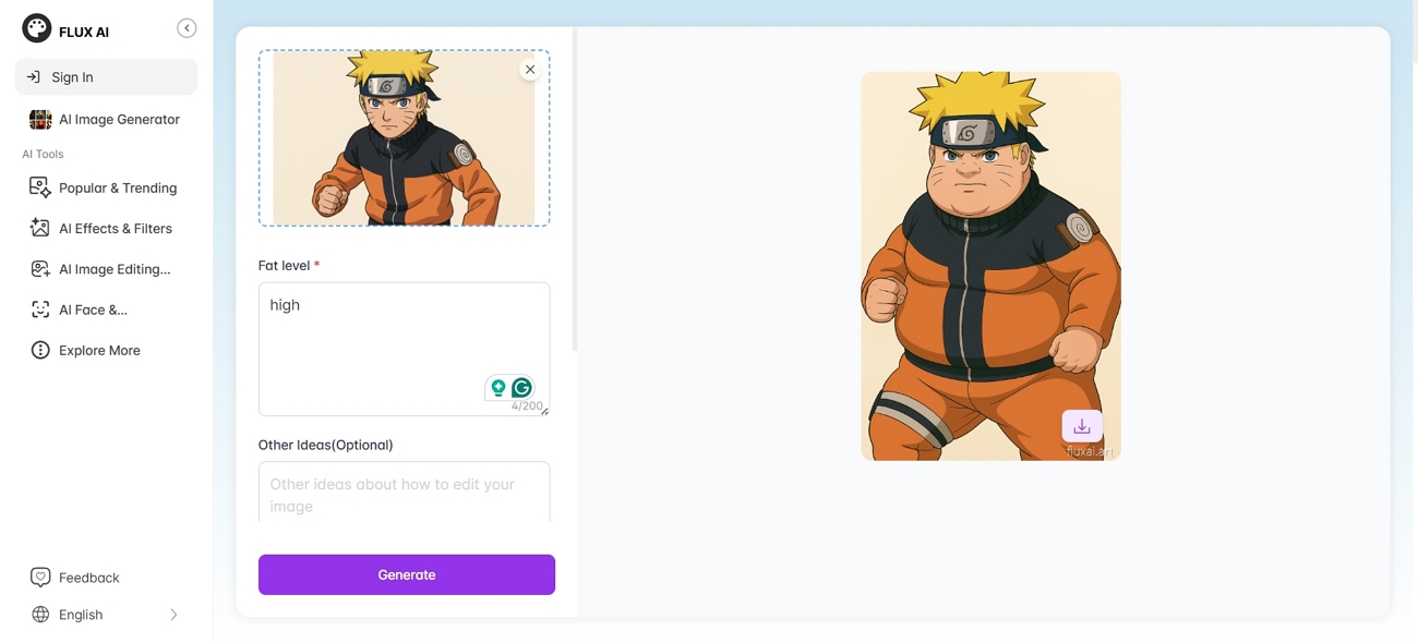 flux ai naruto funny fat filter