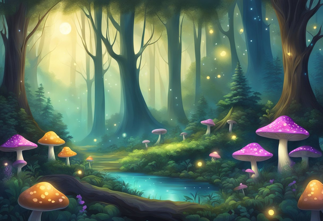 forest filled with mushroom ai illustration