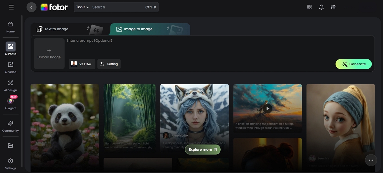 fotor ai fat filter interface web