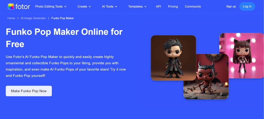 homepage screenshot of fotor funko pop maker