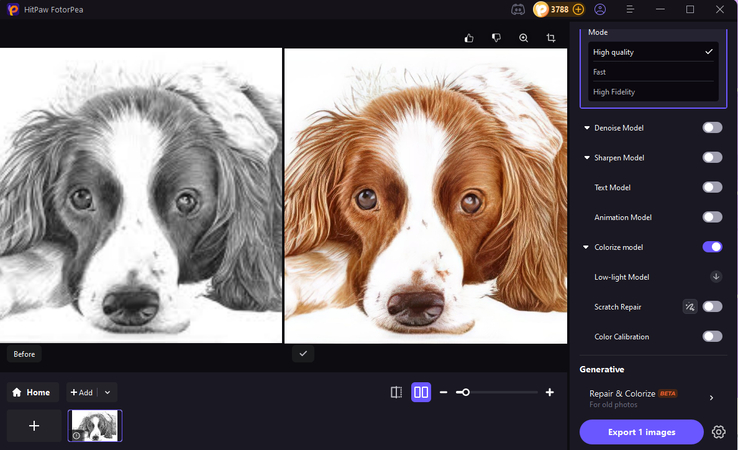 use hitpwaw fotorpea to upscale dog sketch image