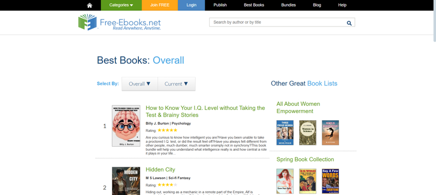 homepage screenshot of free ebooks.net
