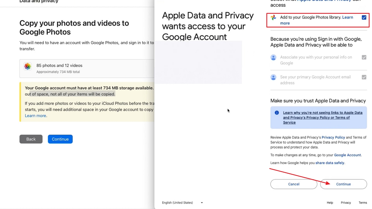 give google account permission to apple